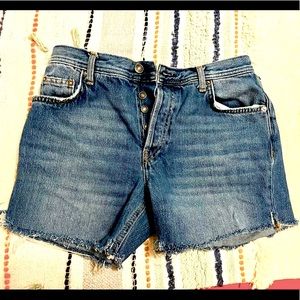 Free People ~ Button Up, Mid-Rise, Distressed, Medium Blue, Jean Shorts